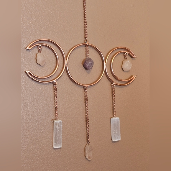 crystals Other - Crescent Moon Crystal Wall Hanging with Amethust Selenite Quartz